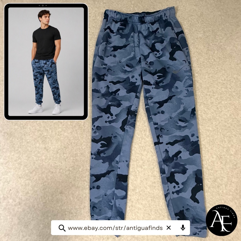Nike Mens Dri-FIT Standard Fit Camo Joggers Blue Camouflage Pants Size M